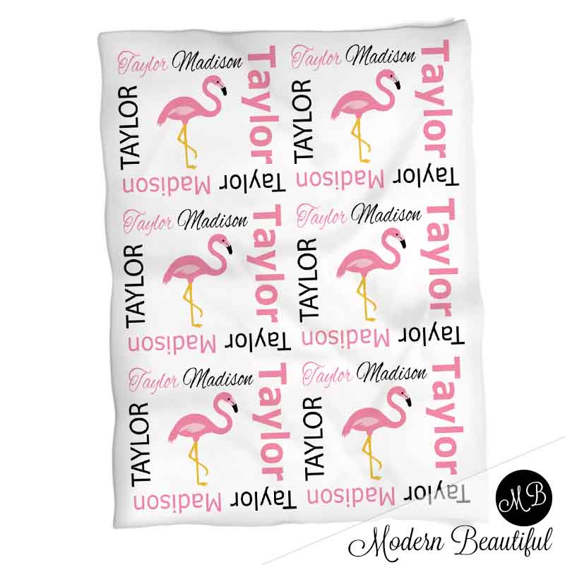 Personalized Flamingo Baby Name Blanket Girl