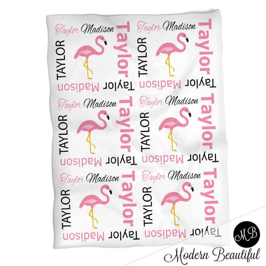 Personalized Flamingo Baby Name Blanket Girl