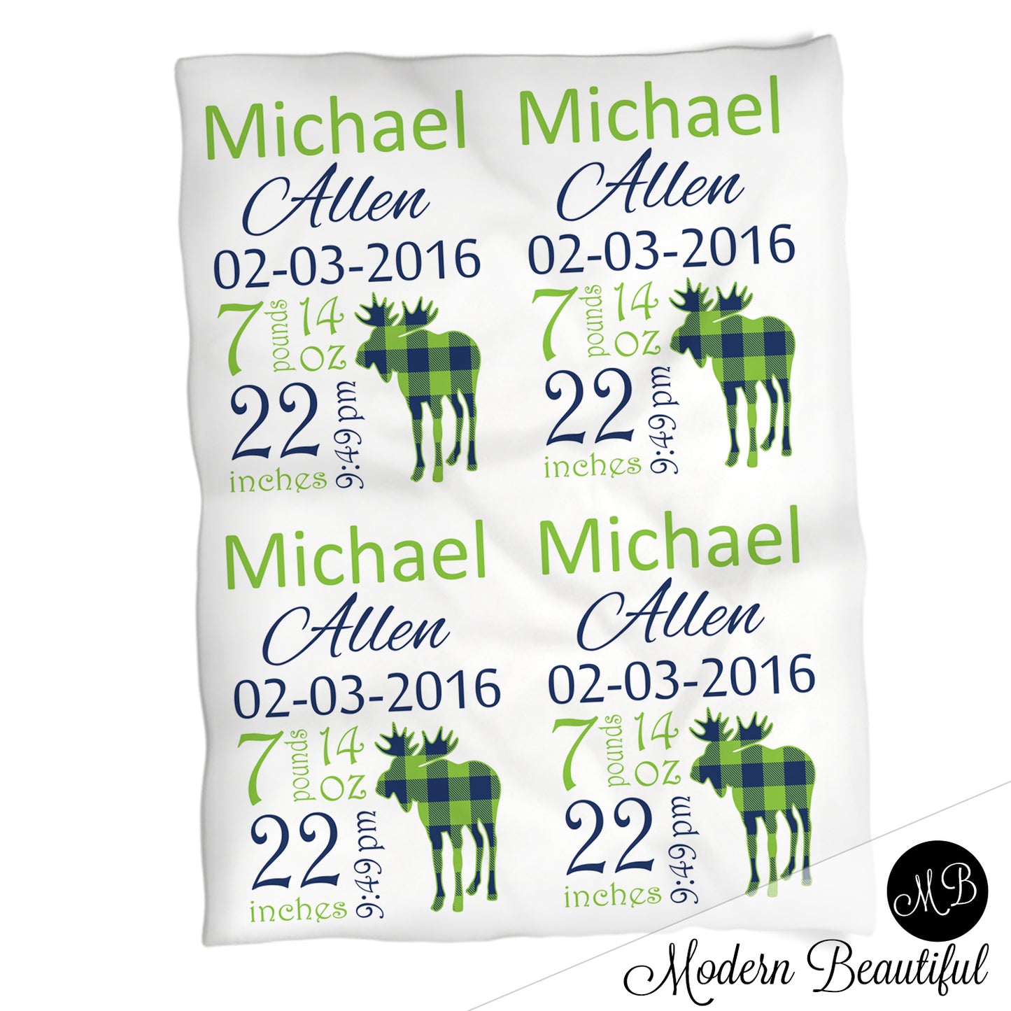 Moose Baby Stats Blanket Boy
