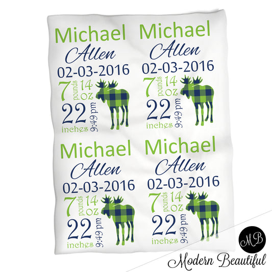 Moose Baby Stats Blanket Boy