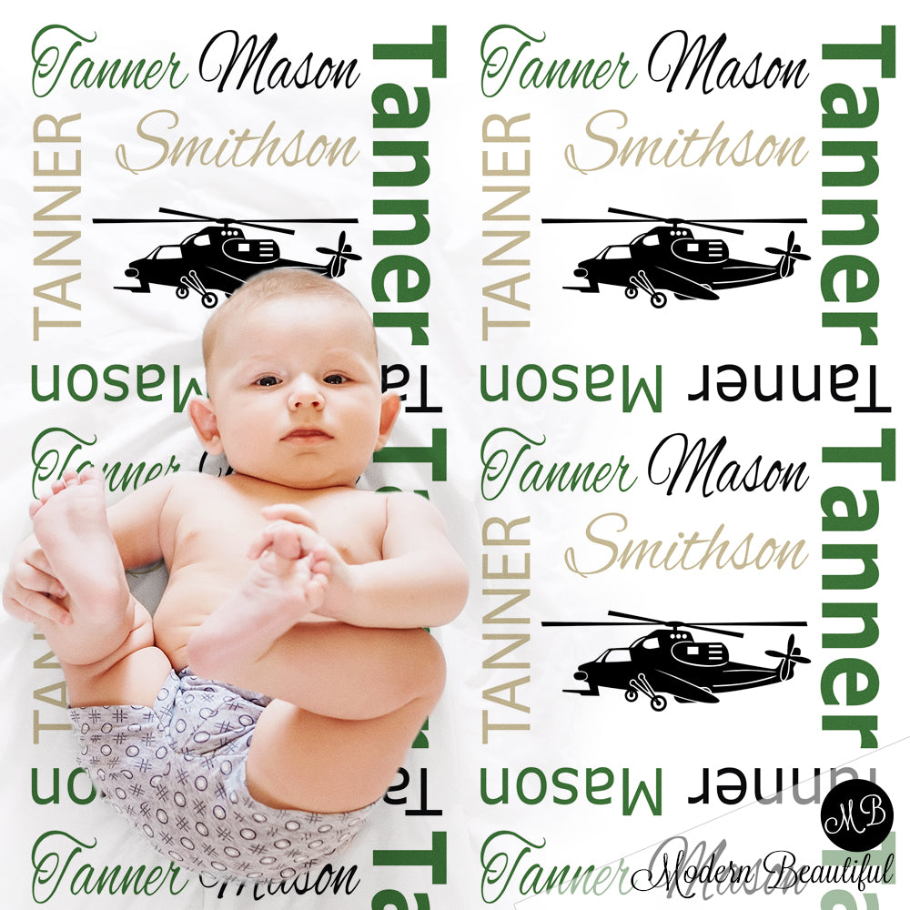 Personalized Helicopter Baby Name Blanket Boy