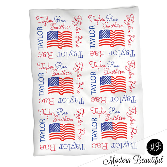 Personalized American Flag Baby Name Blanket