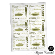 Army tank name blanket in green, personalized boy army military baby blanket, boy or girl name blanket, personalized name blanket, baby shower gift (CHOOSE COLORS)