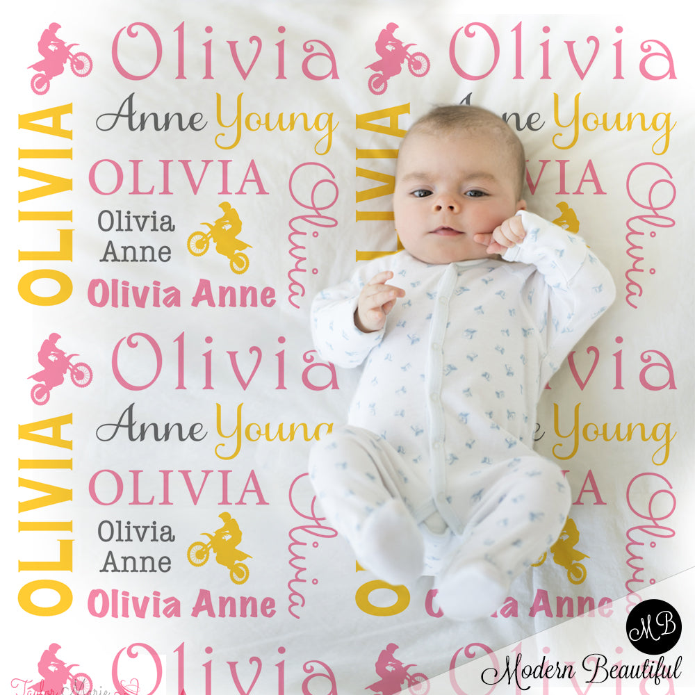 baby girl motocross dirt bike baby blanket