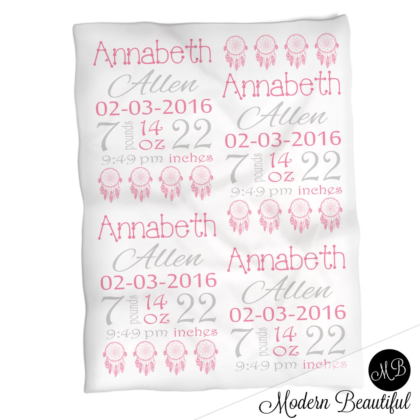Dream Catcher Baby Stats Blanket Girl