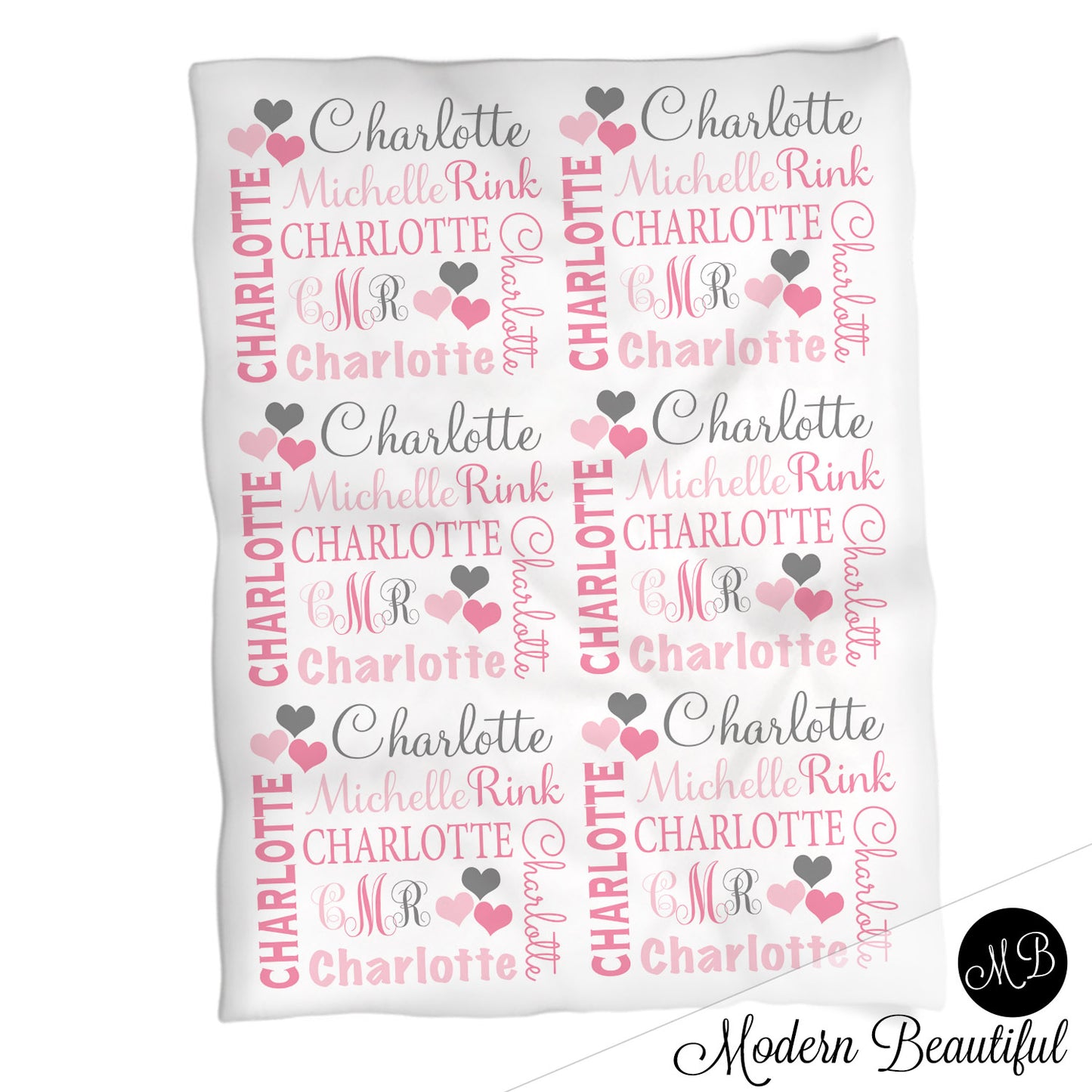 Personalized Heart Monogram Baby Name Blanket