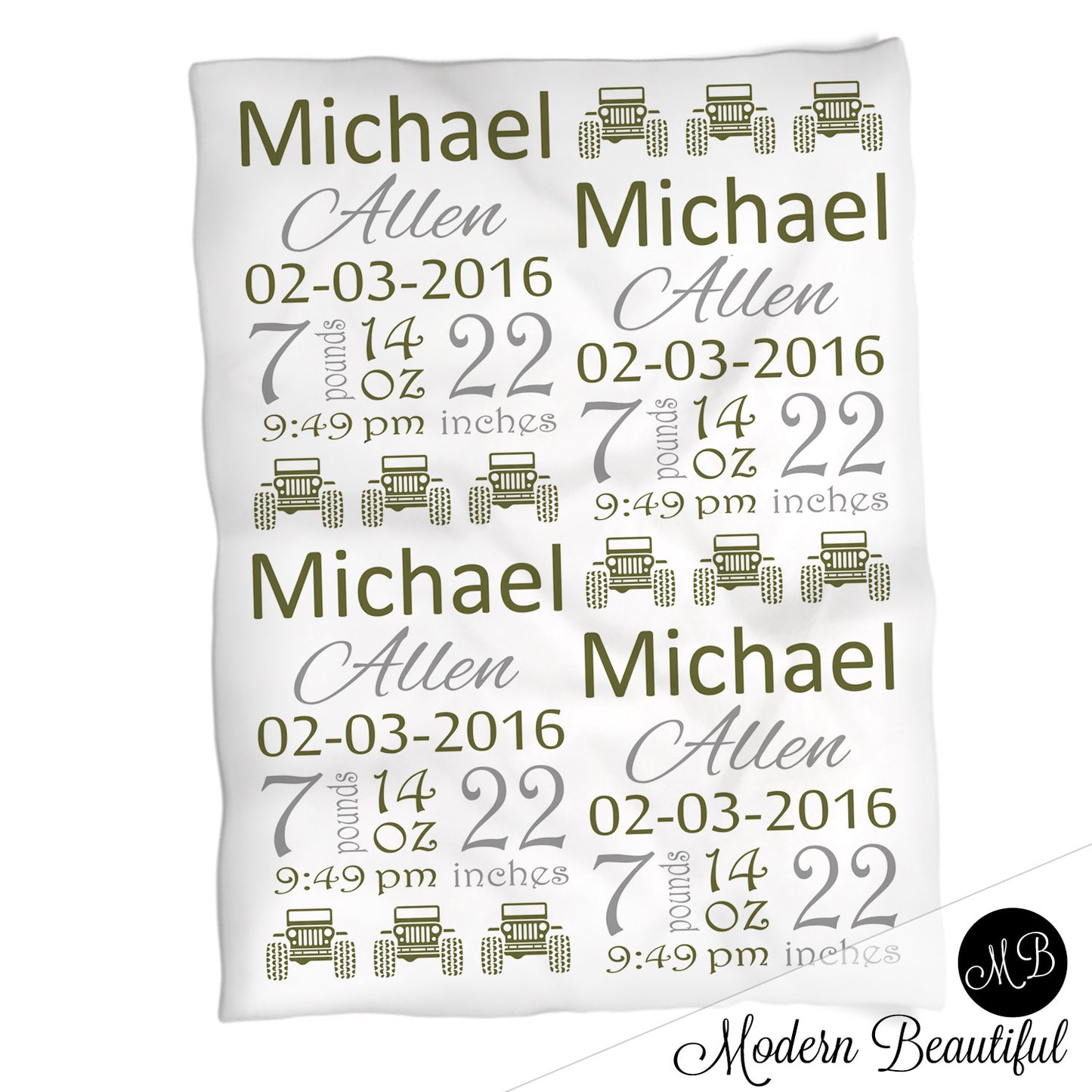 Jeep Baby Stats Blanket Boy