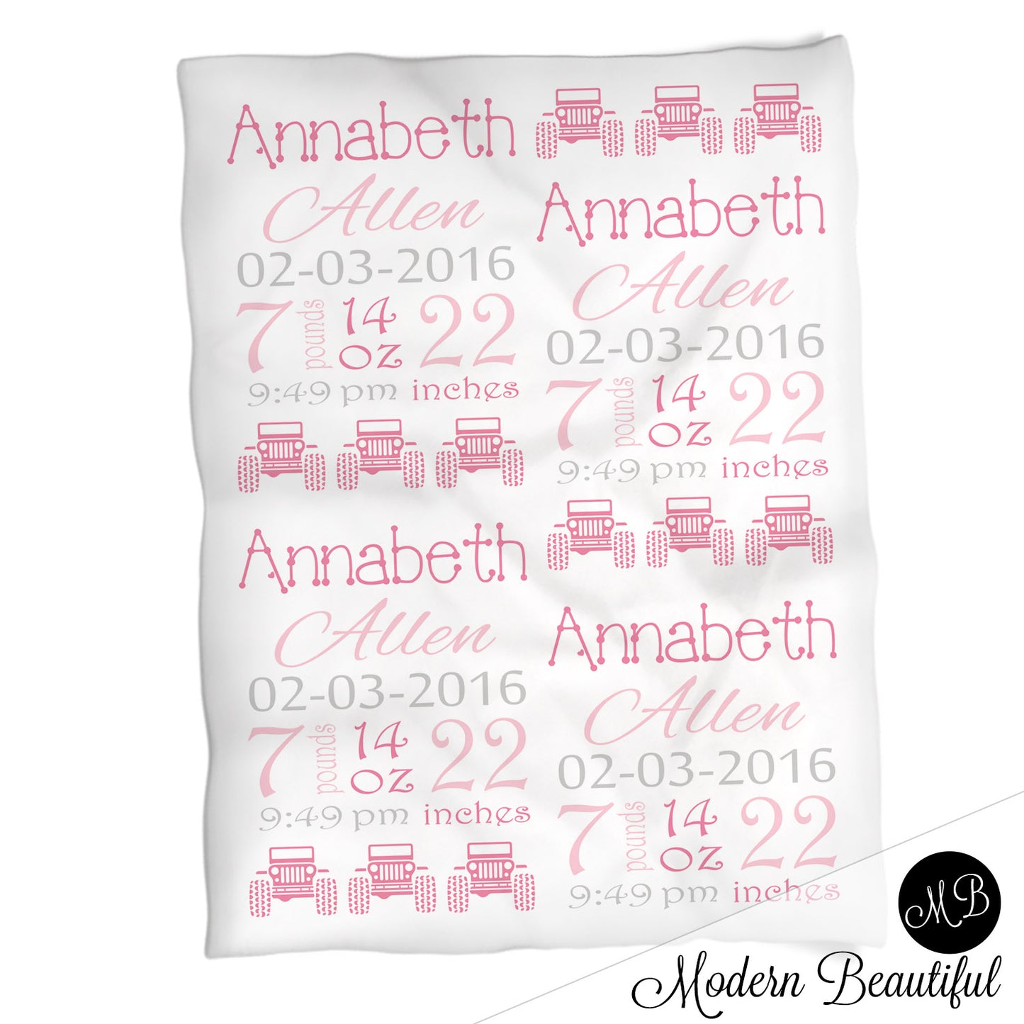Jeep Baby Stats Blanket Girl
