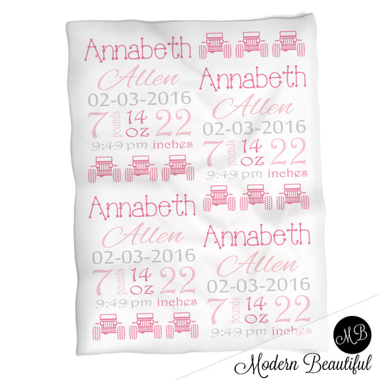 Jeep Baby Stats Blanket Girl