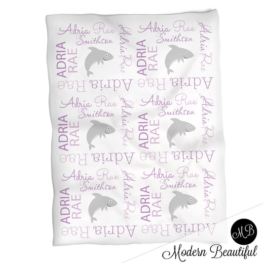 Personalized Shark Baby Name Blanket GIrl