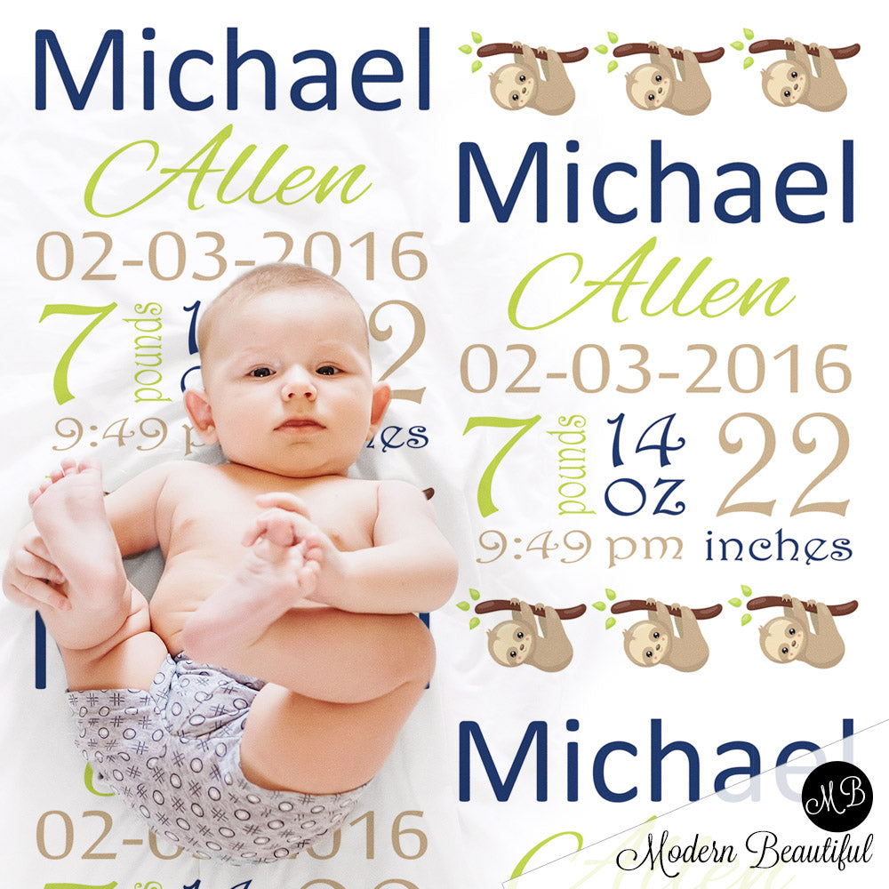 sloth baby name blanket