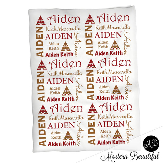 Personalized Boho teepee Baby Name Blanket Boy