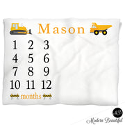 Construction Milestone Name Blanket for Baby Boy, personalized growth baby gift, personalized photo prop blanket - choose your colors