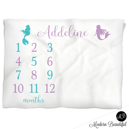 Mermaids Milestone Baby Blanket Personalized Baby Growth Photo Blanket