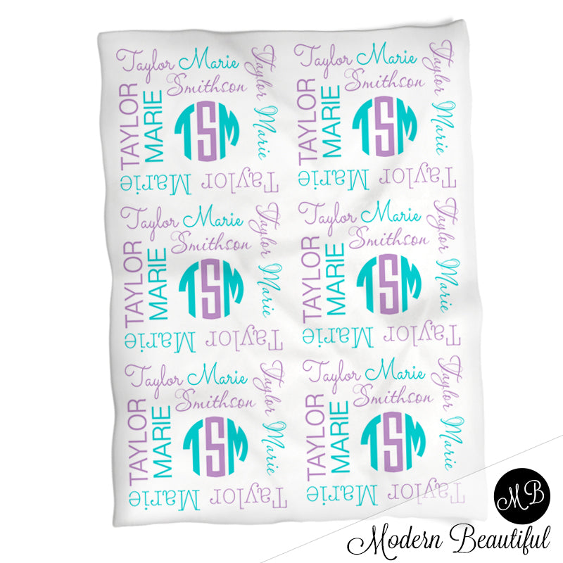 Personalized Monogram Girl Baby Name Blanket