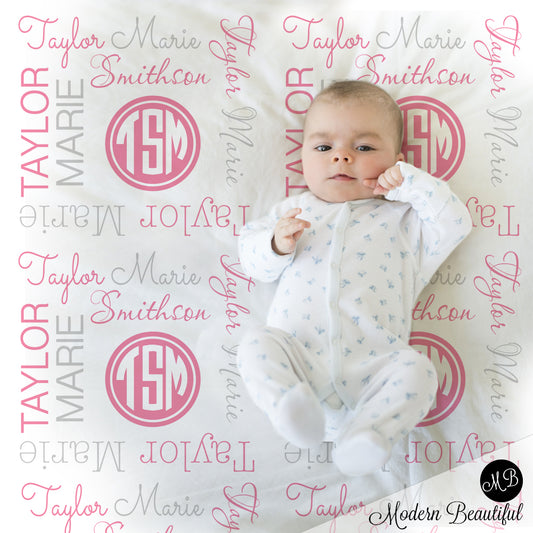 Monogram girl baby name blanket