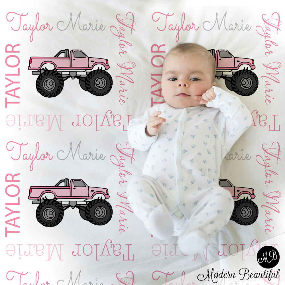 girl monster truck name blanket