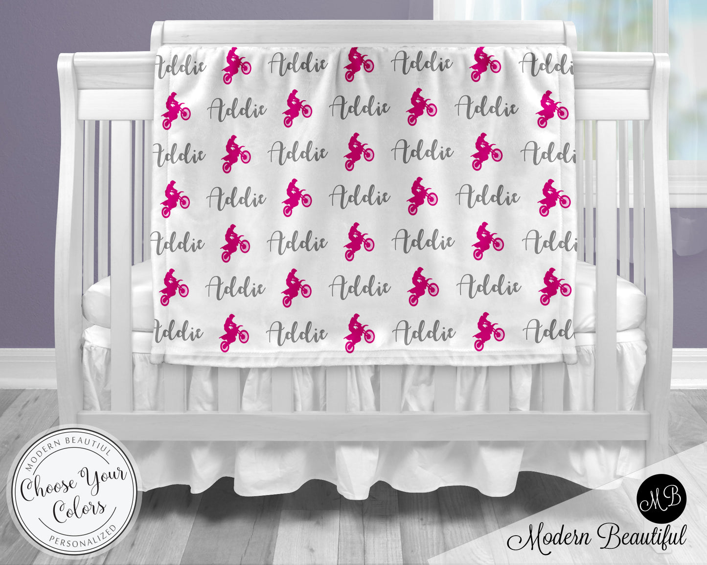 Personalized Motocycle Baby Name Blanket Girl