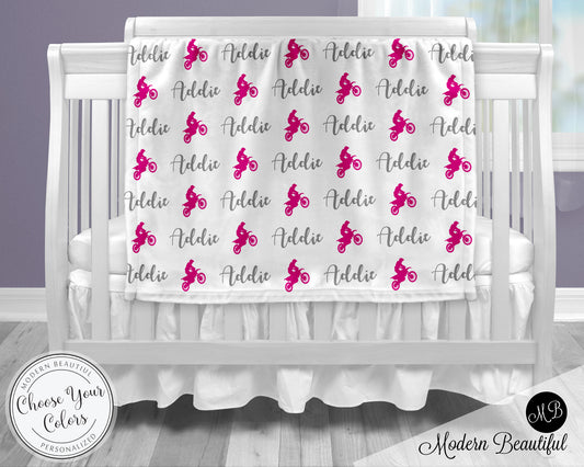 Personalized Motocycle Baby Name Blanket Girl