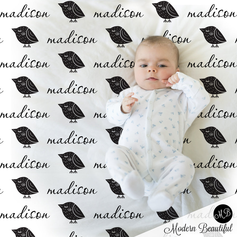 black and white baby name blanket