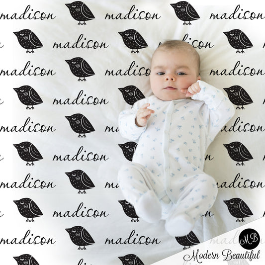 black and white baby name blanket