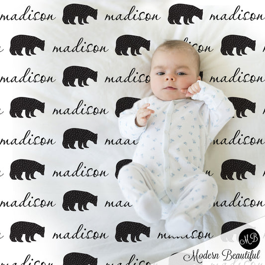 black and white baby name blanket