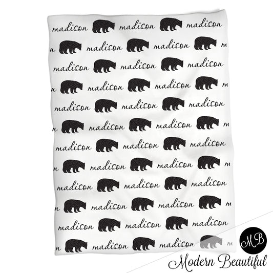 Personalized Bear Baby Name Blanket Girl