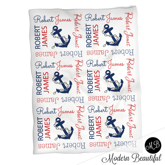 Personalized Nautical anchor Baby Name Blanket Boy