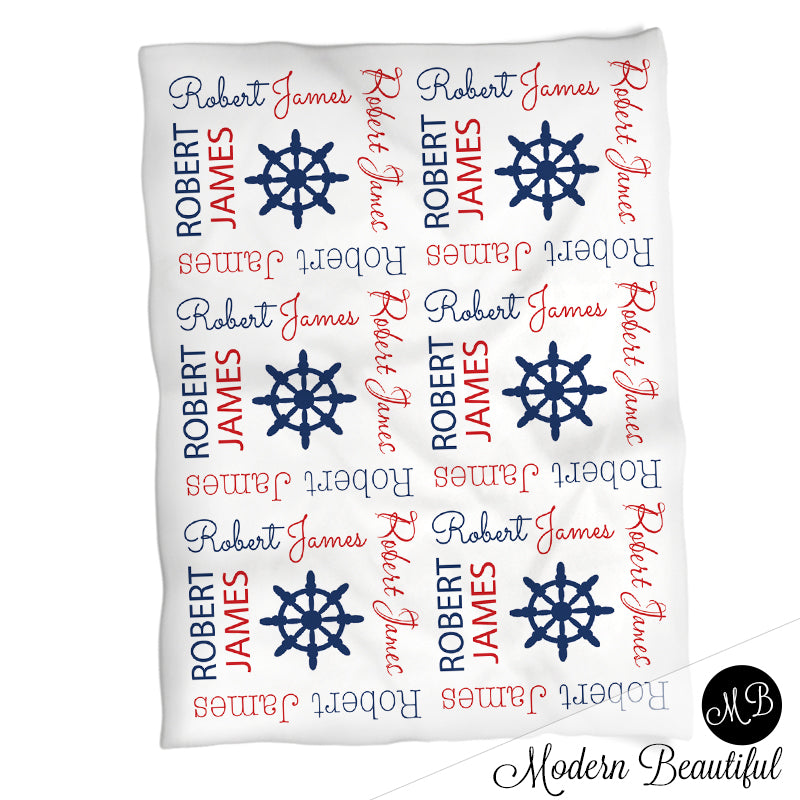 Personalized Nautical Baby Name Blanket Boy