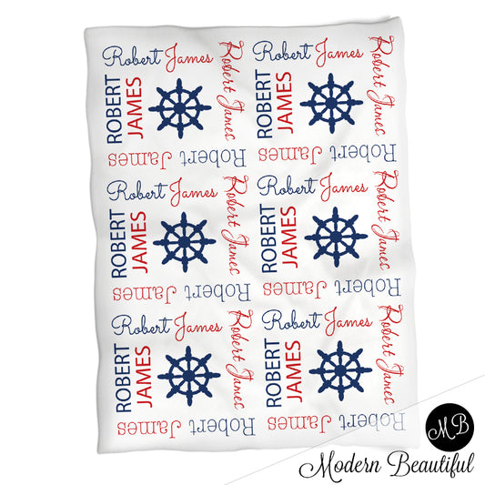 Personalized Nautical Baby Name Blanket Boy