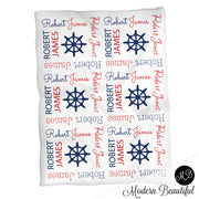 Nautical baby name blanket, blue and red, nautical baby blanket, baby swaddling blankets, baby girl or boy, baby name blanket, baby shower gift, (CHOOSE COLORS)