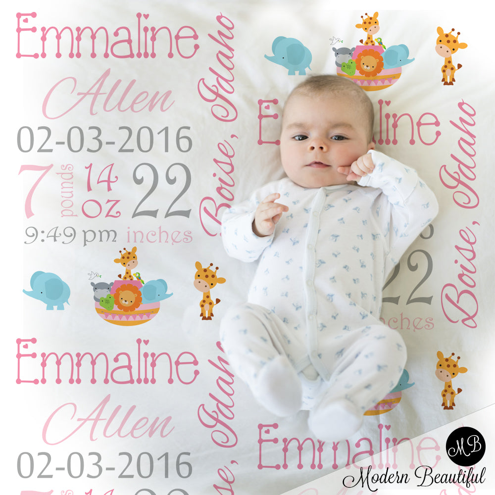 Noah's ark baby girl blanket