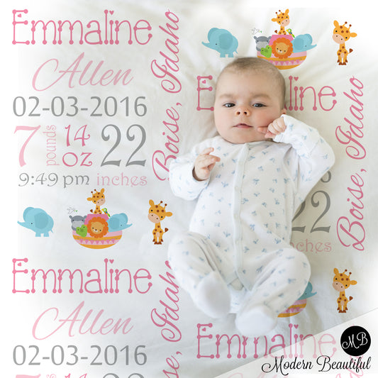 Noah's ark baby girl blanket