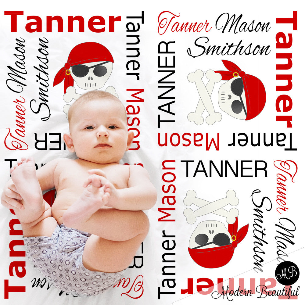 Personalized Pirate Skull Baby Name Blanket Boy