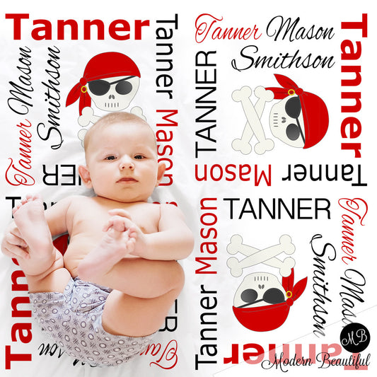 Personalized Pirate Skull Baby Name Blanket Boy