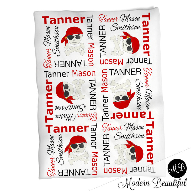 Personalized Pirate Skull Baby Name Blanket Boy