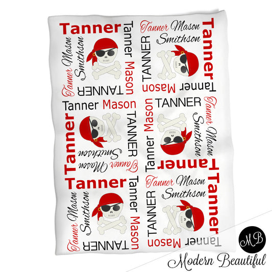 Personalized Pirate Skull Baby Name Blanket Boy
