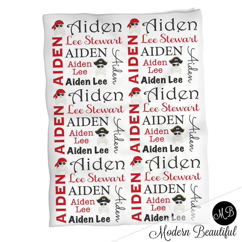 Personalized Pirate Skull Baby Name Blanket Boy