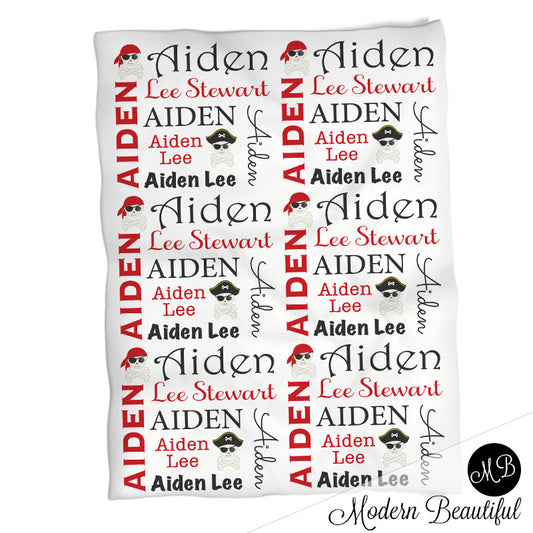 Personalized Pirate Skull Baby Name Blanket Boy