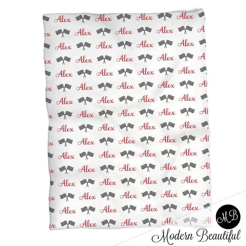 Personalized Racing Baby Name Blanket Boy