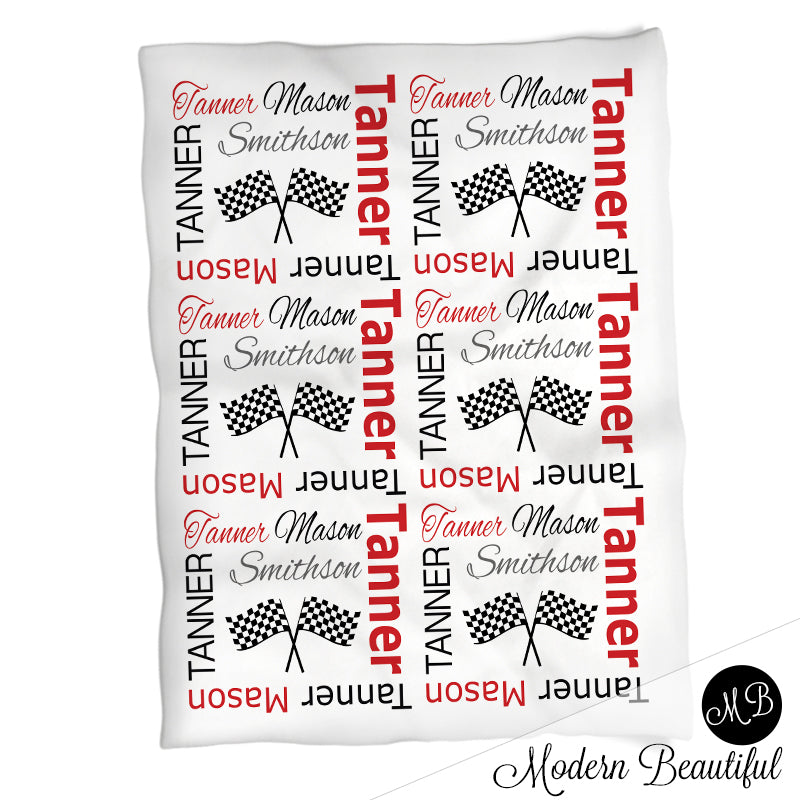 Personalized Race Flags Baby Name Blanket Boy