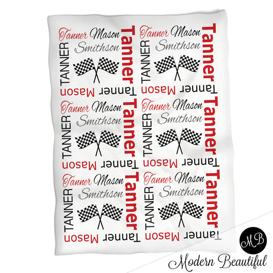 Personalized Race Flags Baby Name Blanket Boy