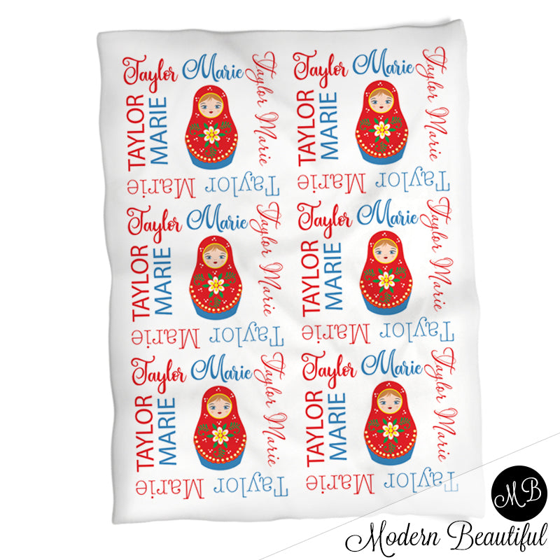 Personalized Nesting Doll Baby Name Blanket