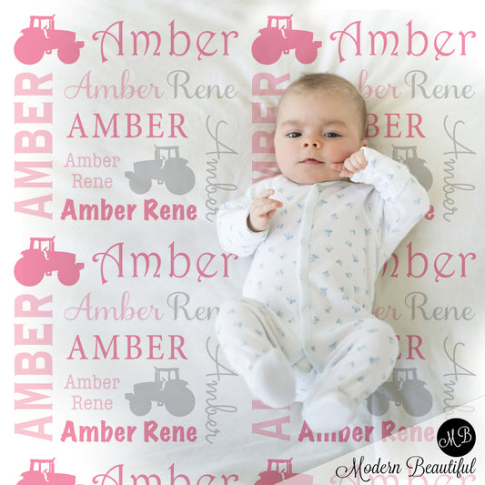 Girl tractor farm baby blanket