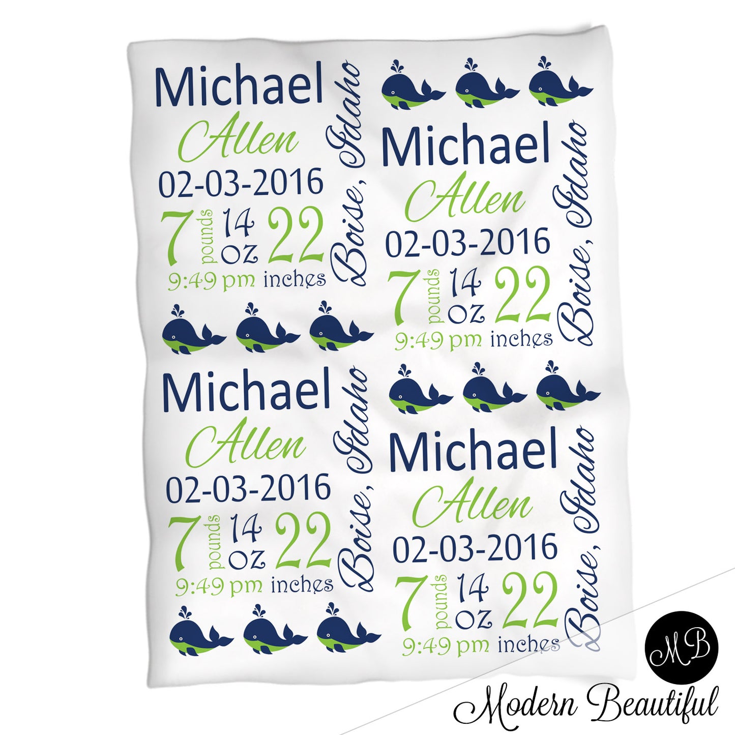 Whale Baby Stats Blanket Boy