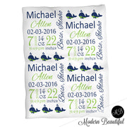 Whale baby boy stats blanket, navy and lime, whale boy blanket, personalized whale baby blanket, baby stats blanket, boy or girl stats swaddle blanket, baby shower gift, choose colors