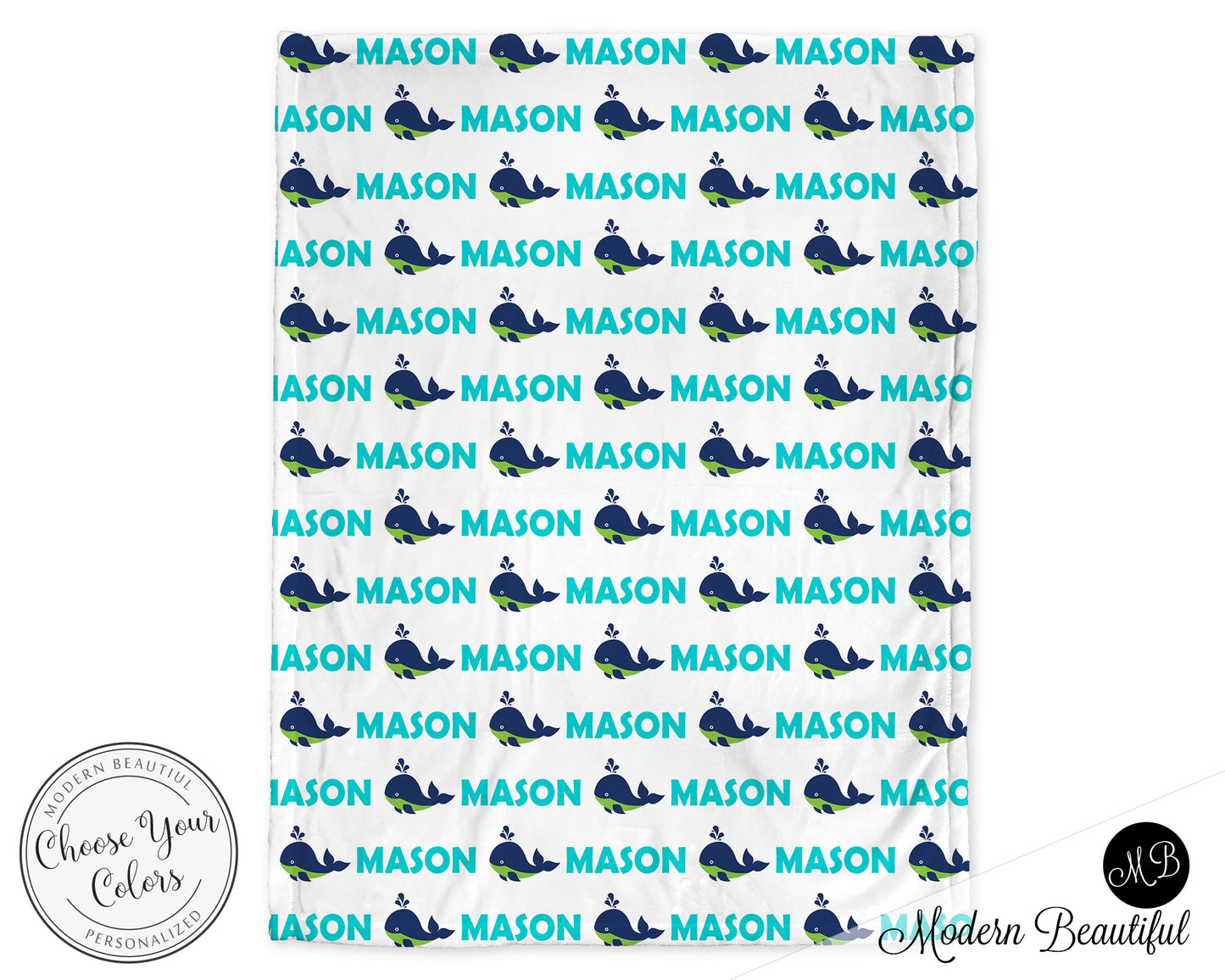 Personalized Whale Baby Name Blanket Boy