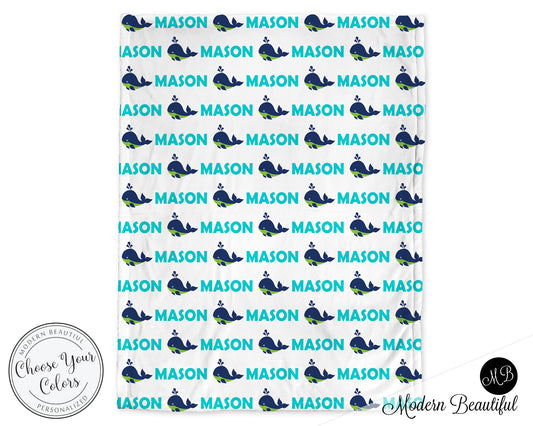 Personalized Whale Baby Name Blanket Boy