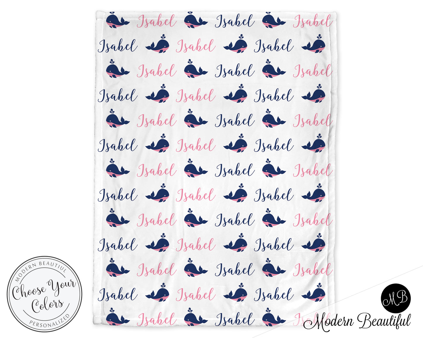 Personalized Whale Baby Name Blanket Girl