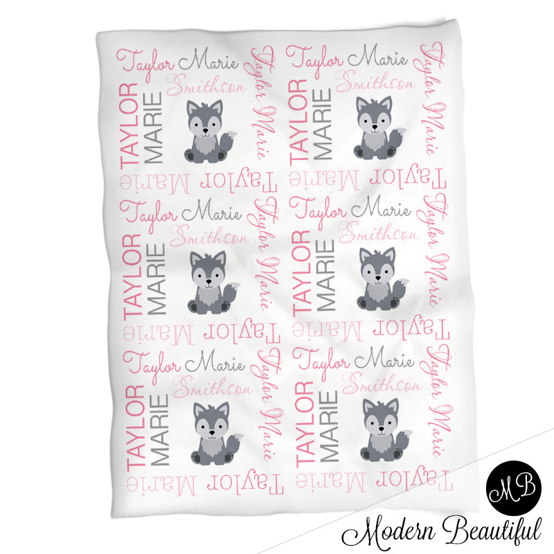 Personalized Wolf Baby Name Blanket